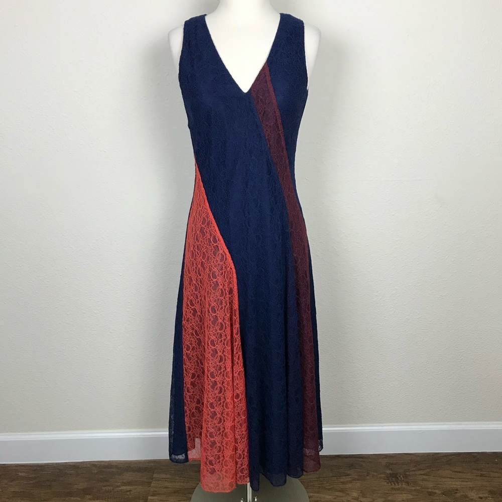 NWT TORY BURCH Iliana Blue Red Lace Midi Dress 2